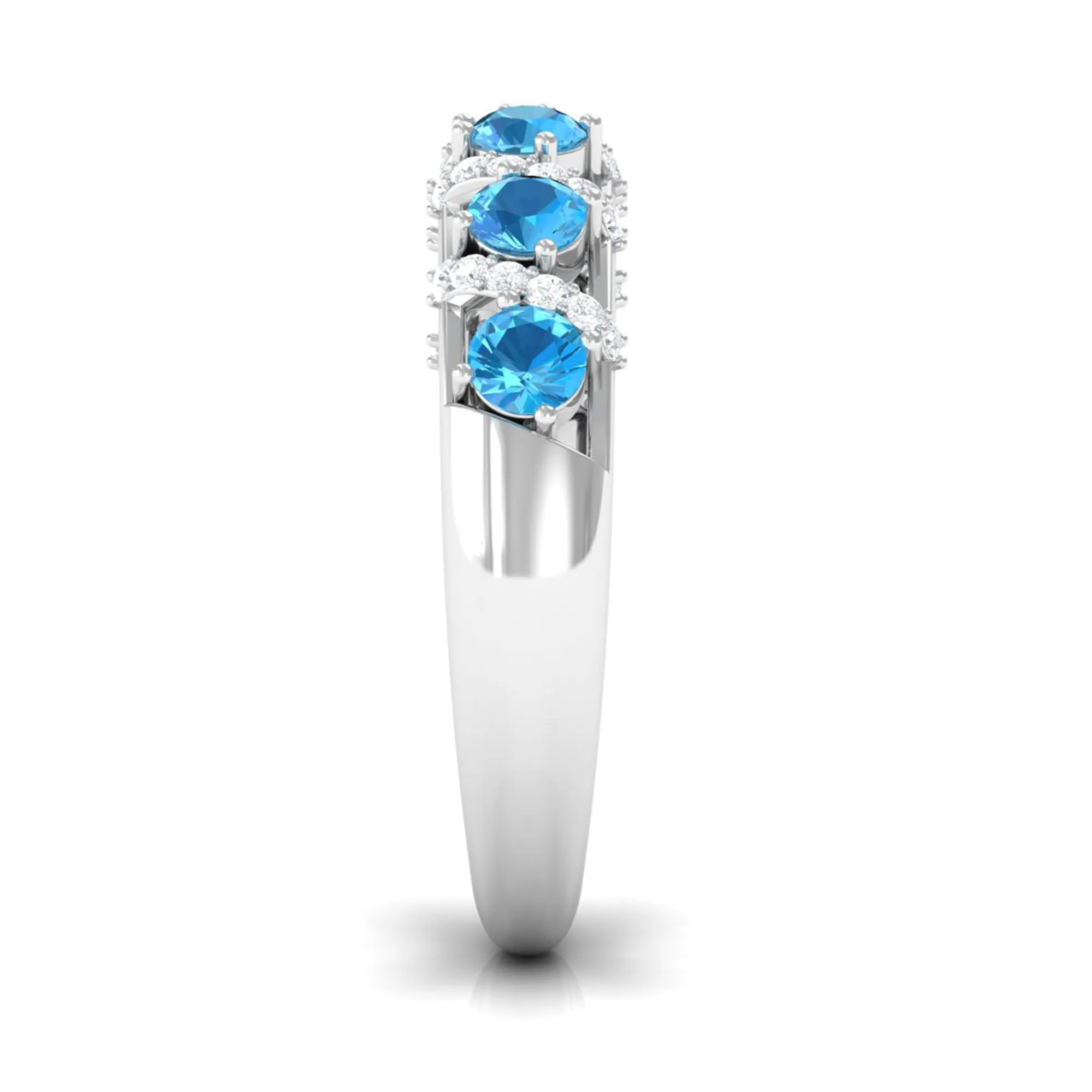 Designer Swiss Blue Topaz Anniversary Ring with Diamond
