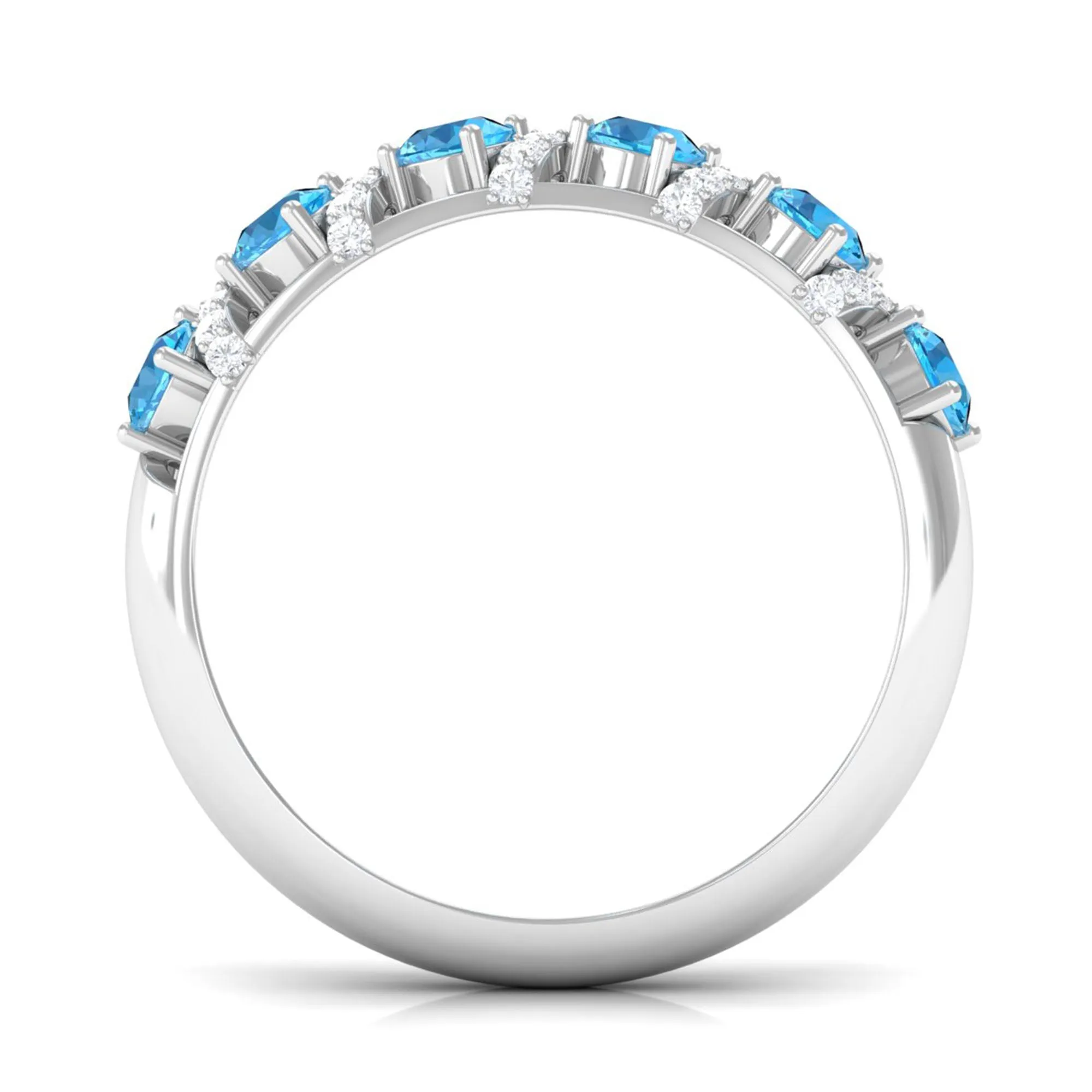 Designer Swiss Blue Topaz Anniversary Ring with Diamond