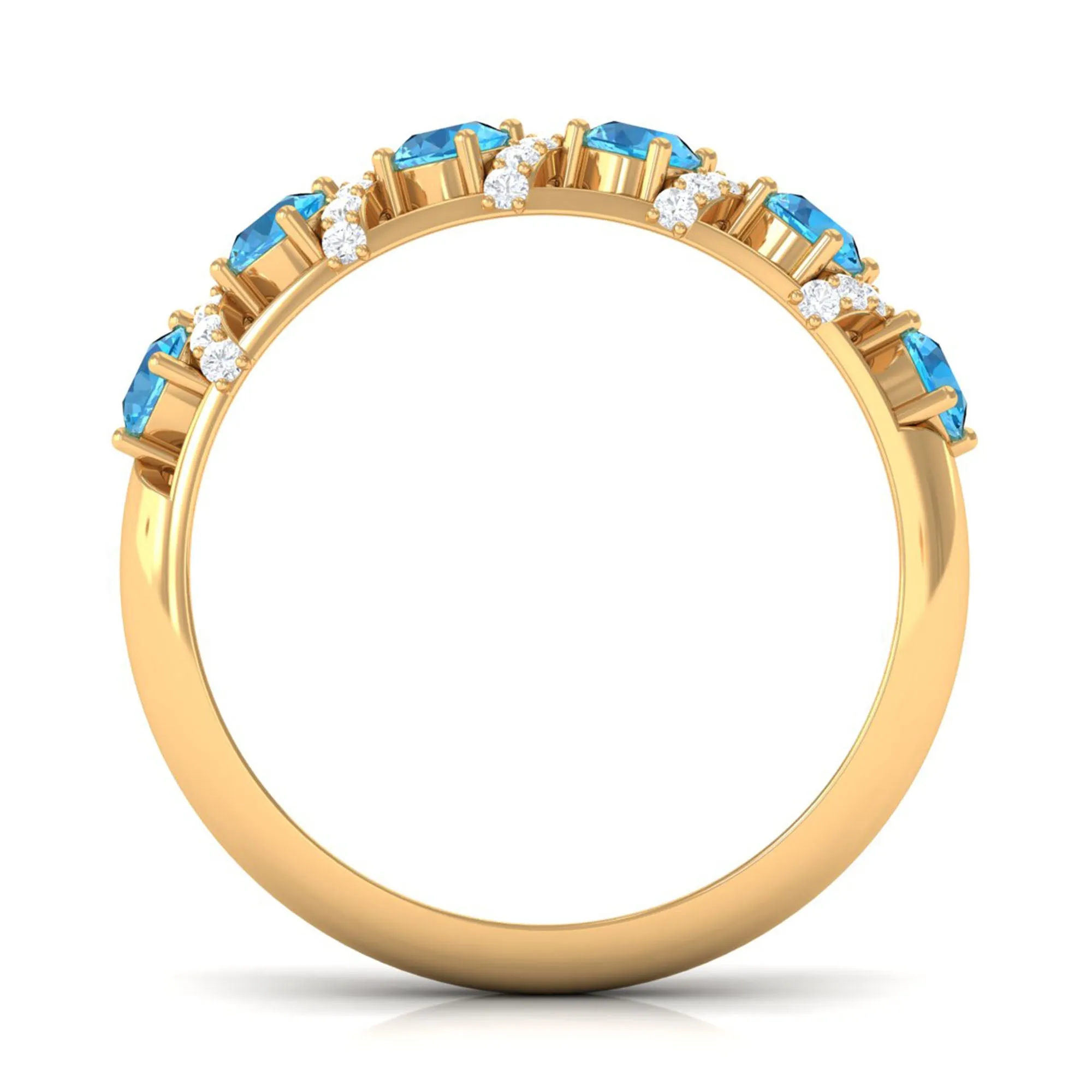 Designer Swiss Blue Topaz Anniversary Ring with Diamond