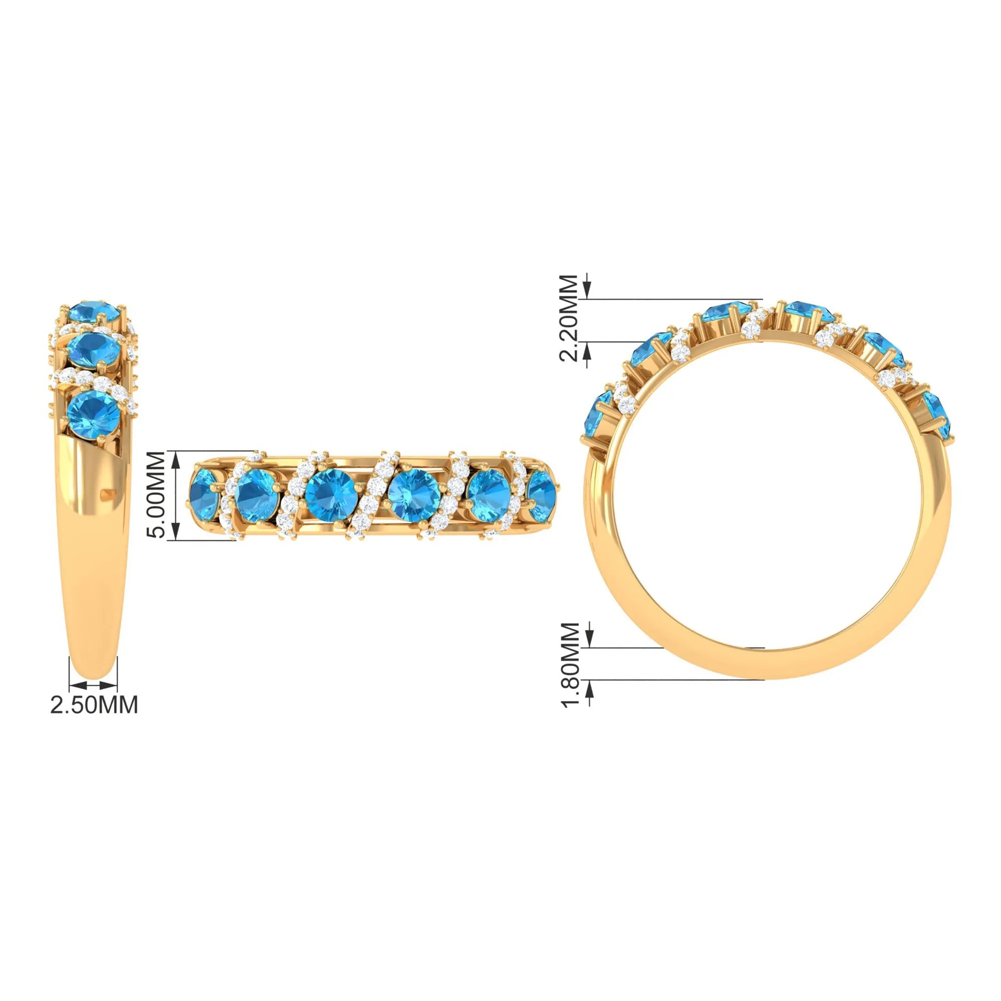Designer Swiss Blue Topaz Anniversary Ring with Diamond