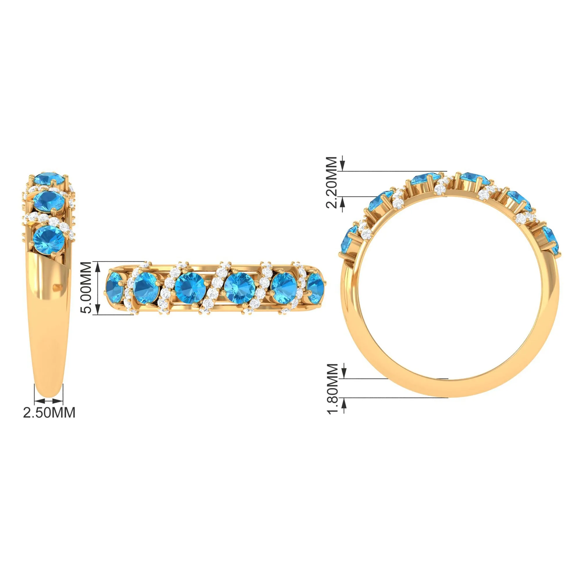 Designer Swiss Blue Topaz Anniversary Ring with Diamond