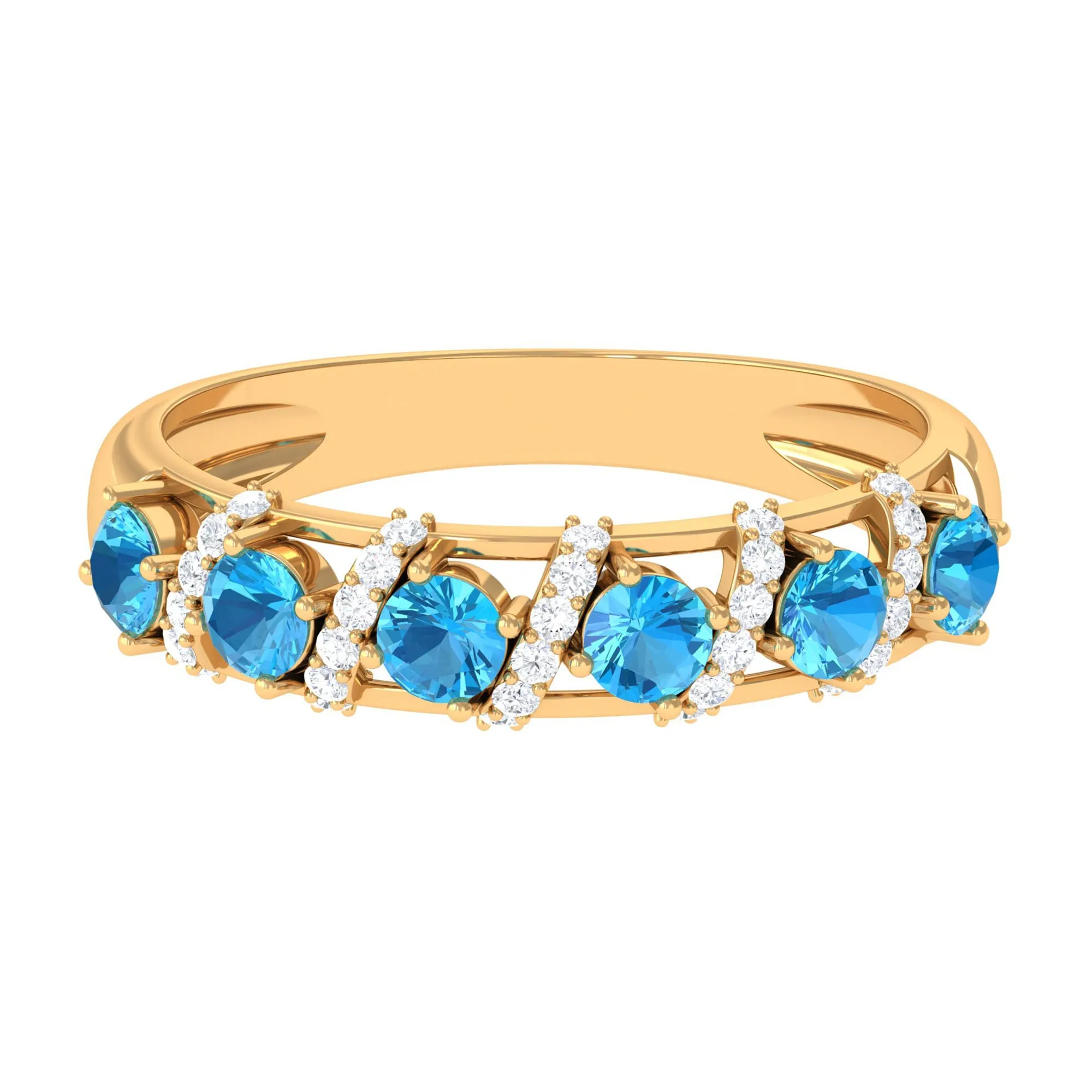 Designer Swiss Blue Topaz Anniversary Ring with Diamond