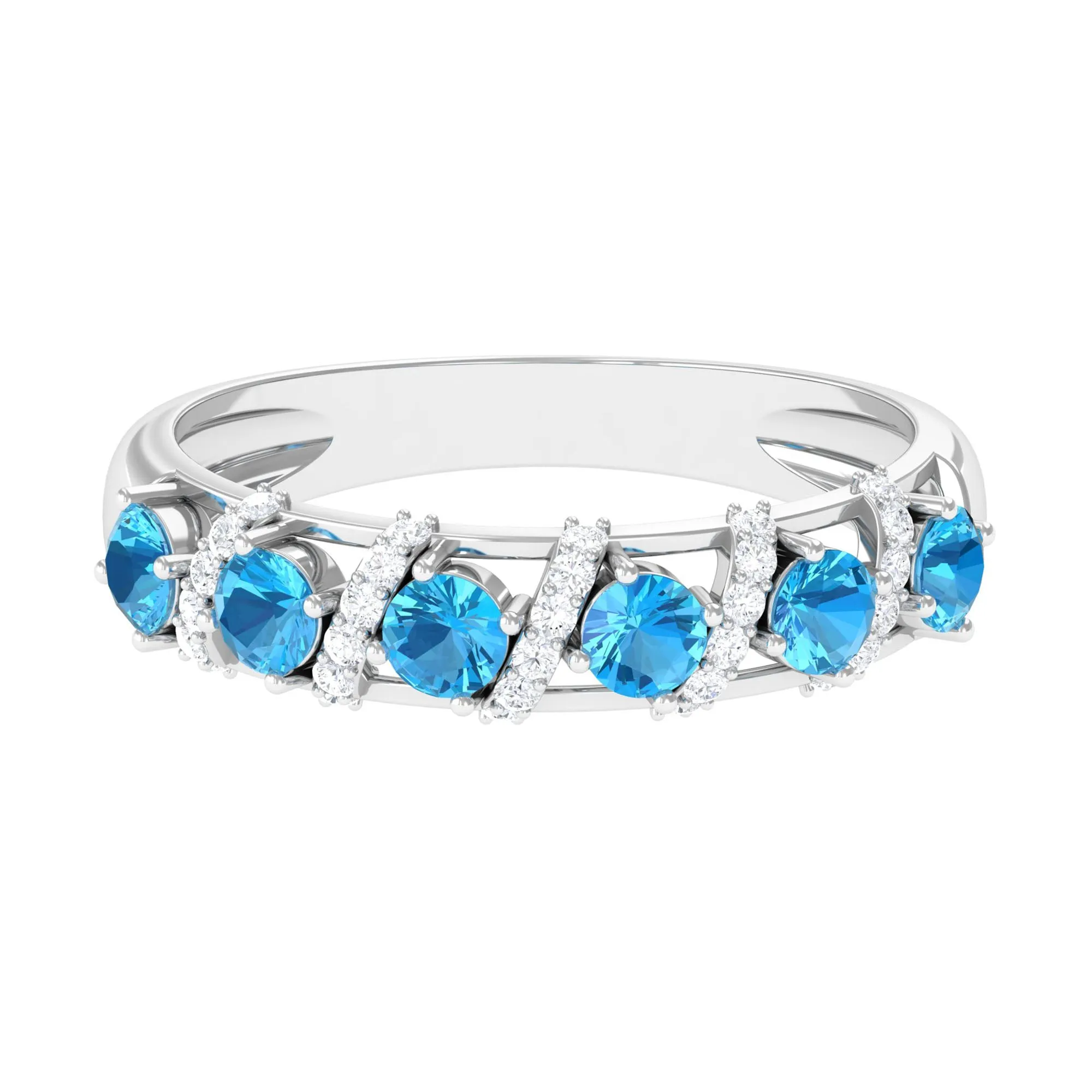 Designer Swiss Blue Topaz Anniversary Ring with Diamond