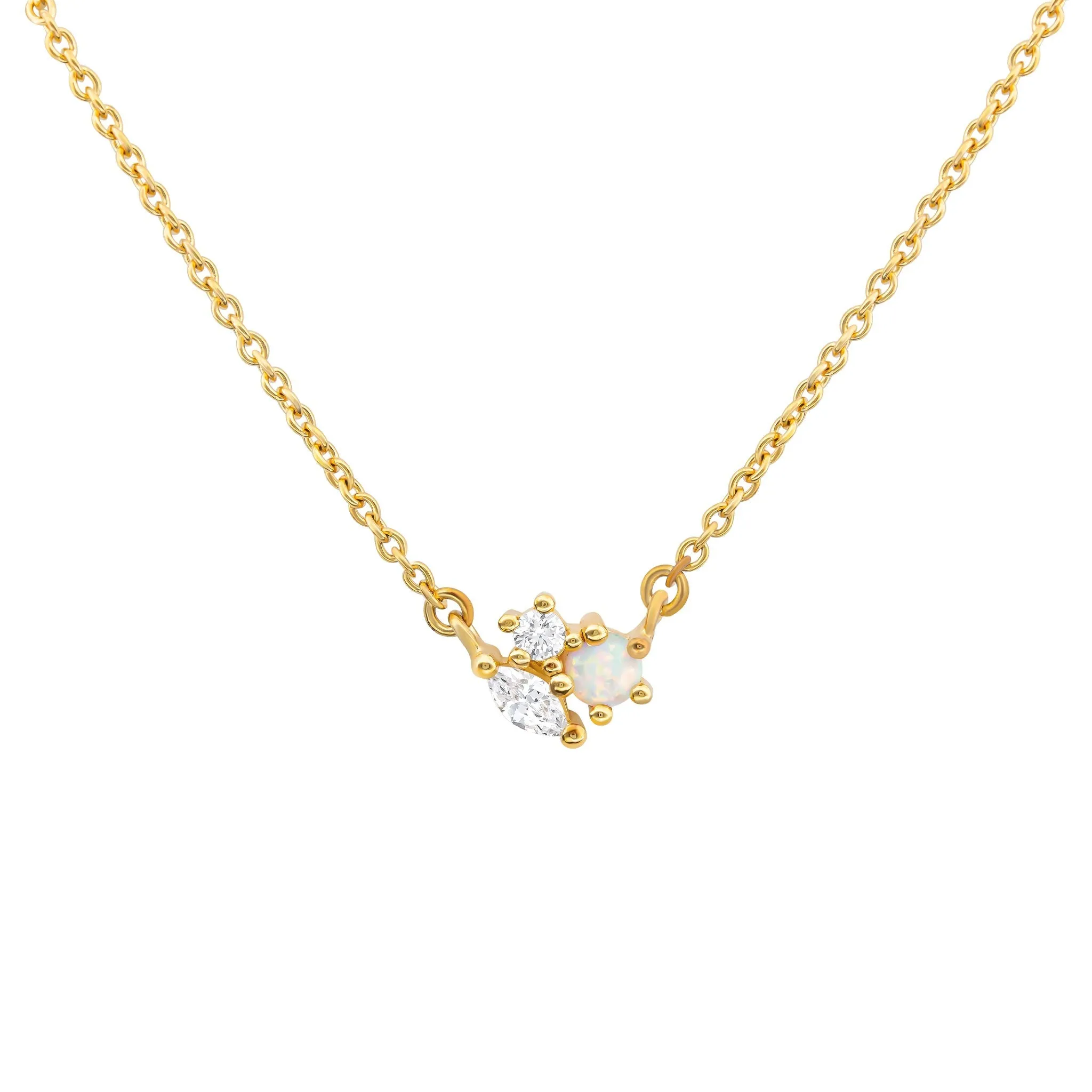 Dew Opal Gold Plate Zirconia Cluster 18" Necklace 9324GSOC