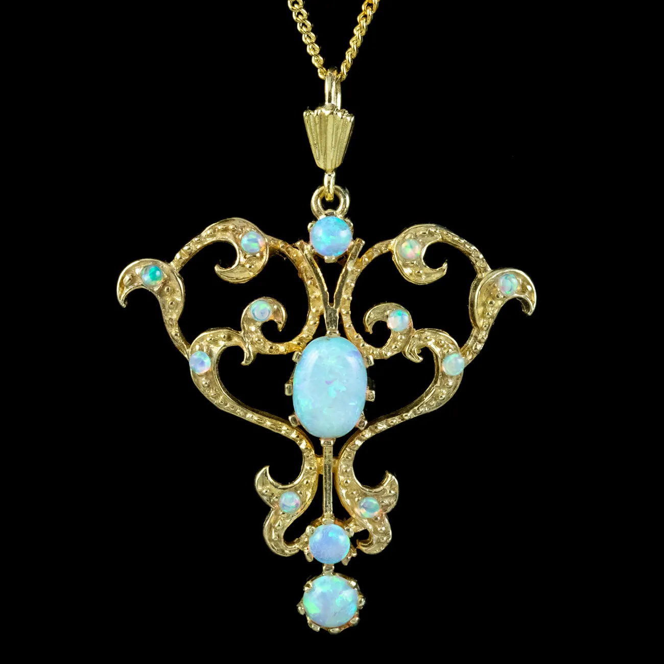 Edwardian Style Opal Pendant Necklace 18ct Gold On Silver