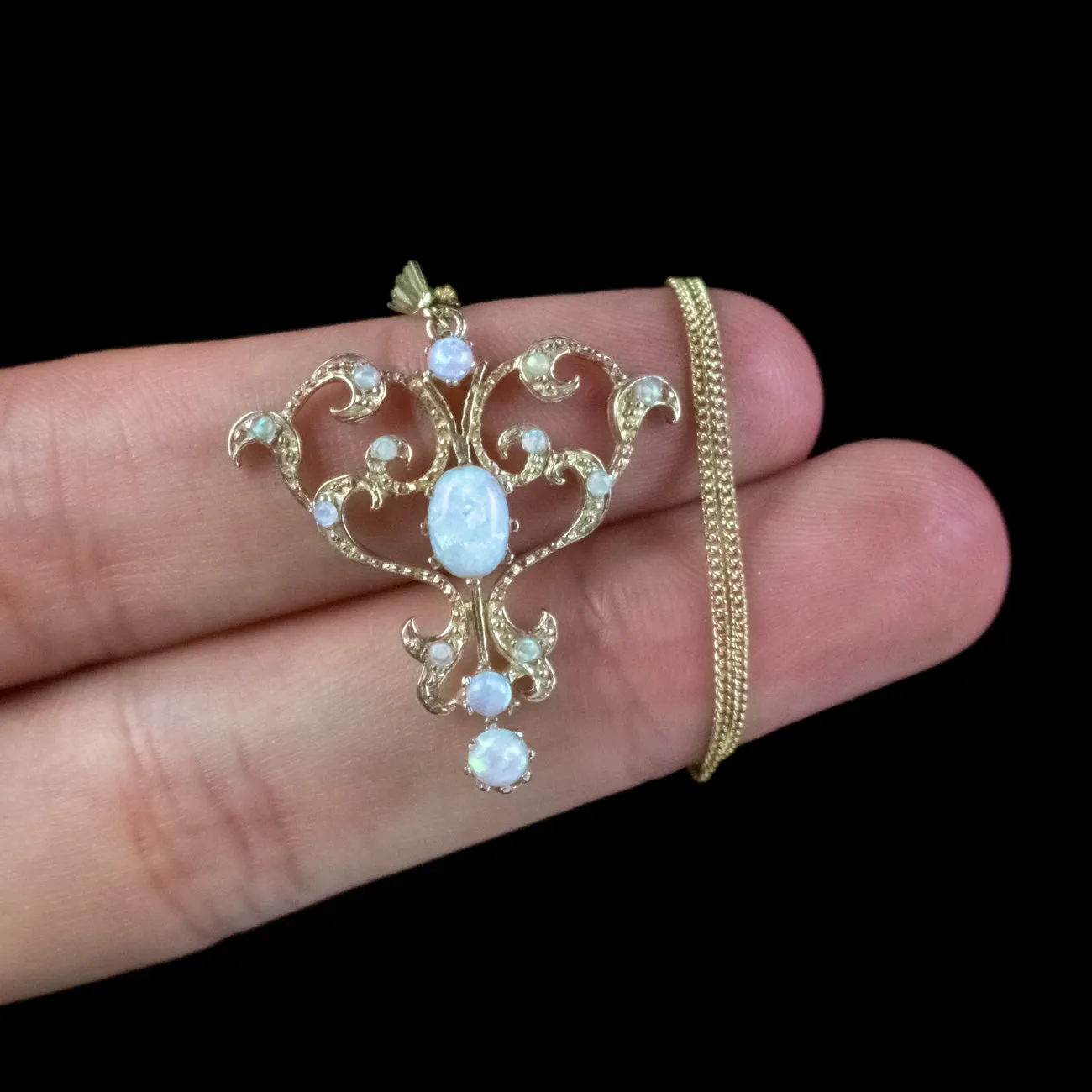 Edwardian Style Opal Pendant Necklace 18ct Gold On Silver