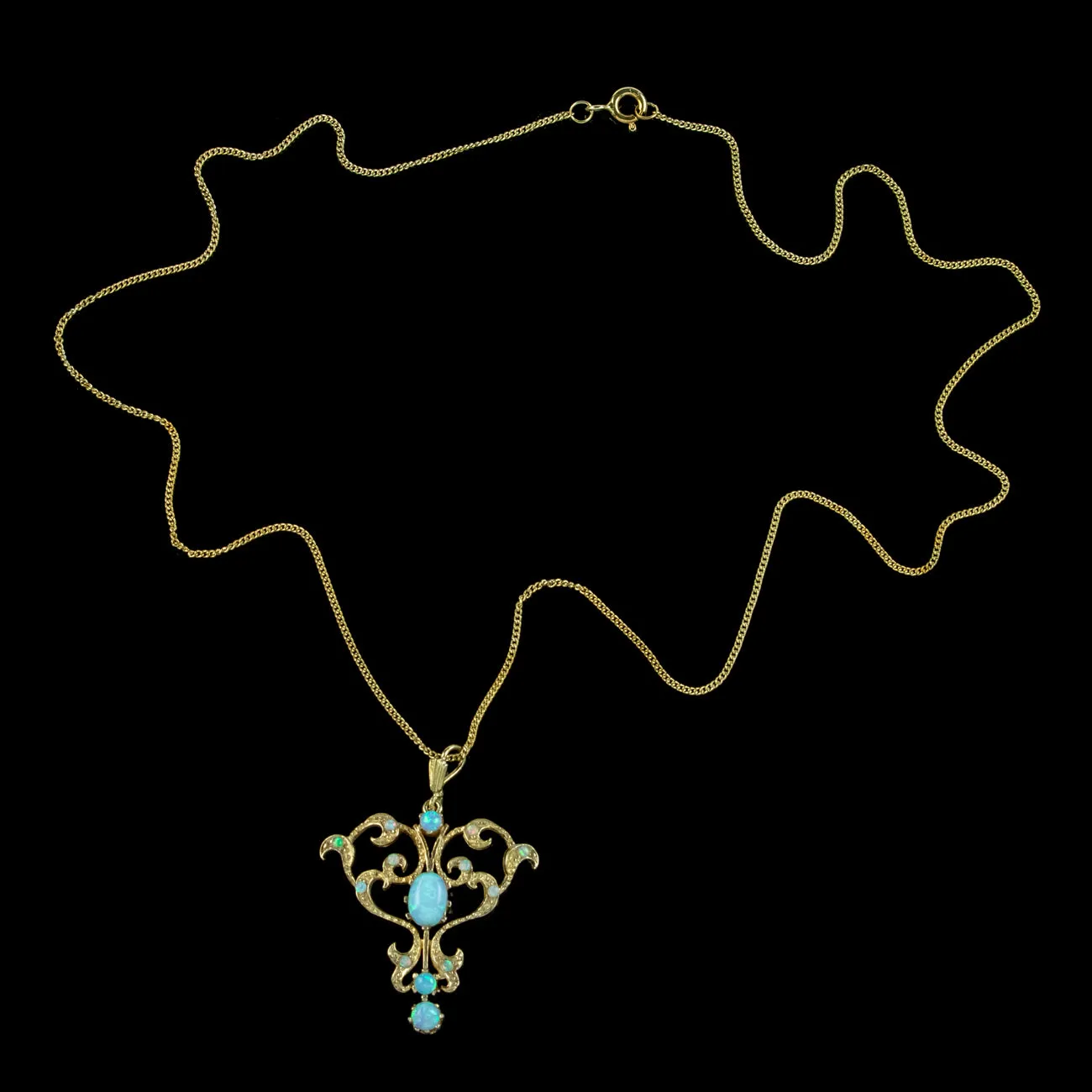 Edwardian Style Opal Pendant Necklace 18ct Gold On Silver
