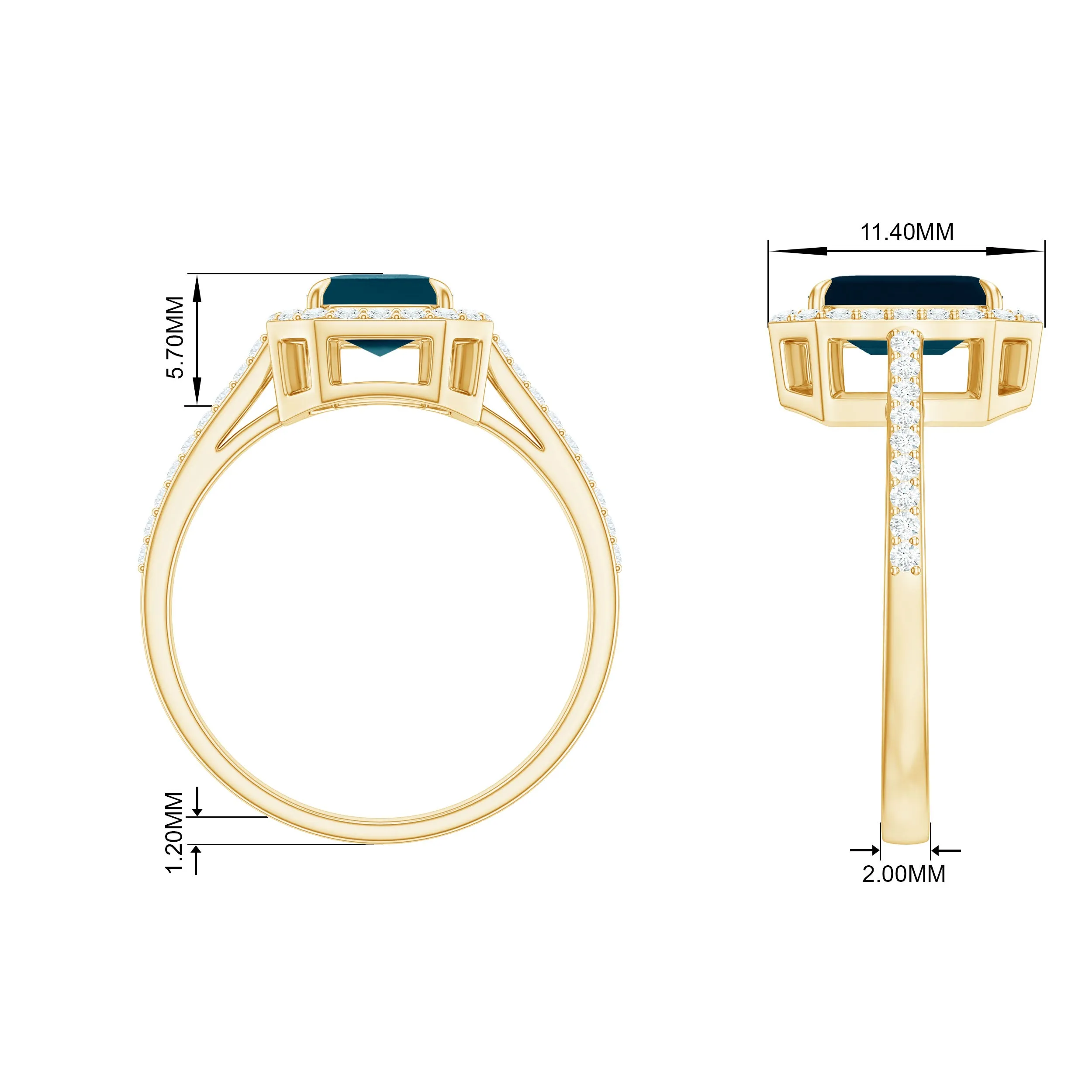 Emerald Cut London Blue Topaz and Diamond Halo Engagement Ring