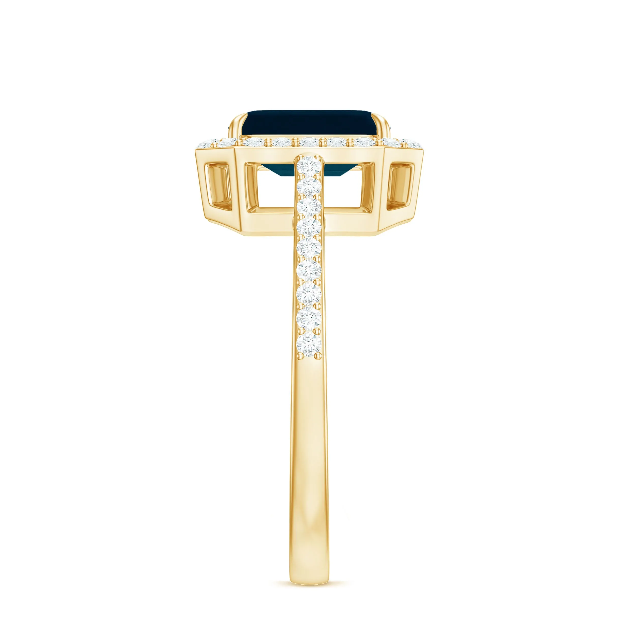 Emerald Cut London Blue Topaz and Diamond Halo Engagement Ring