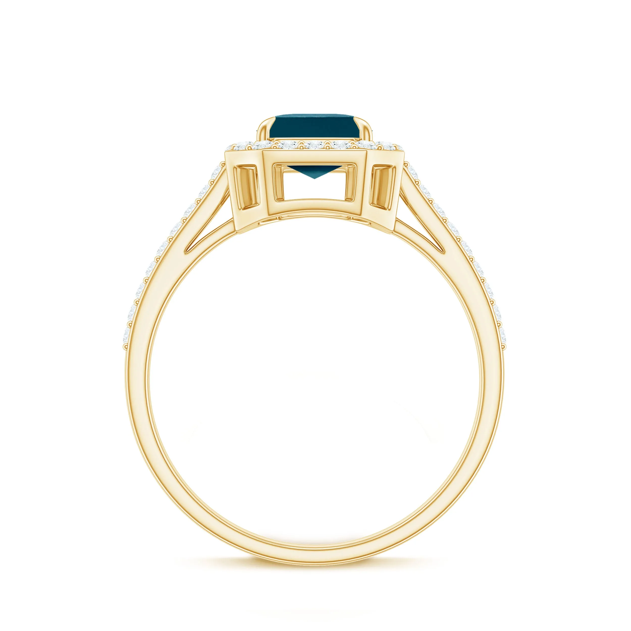 Emerald Cut London Blue Topaz and Diamond Halo Engagement Ring