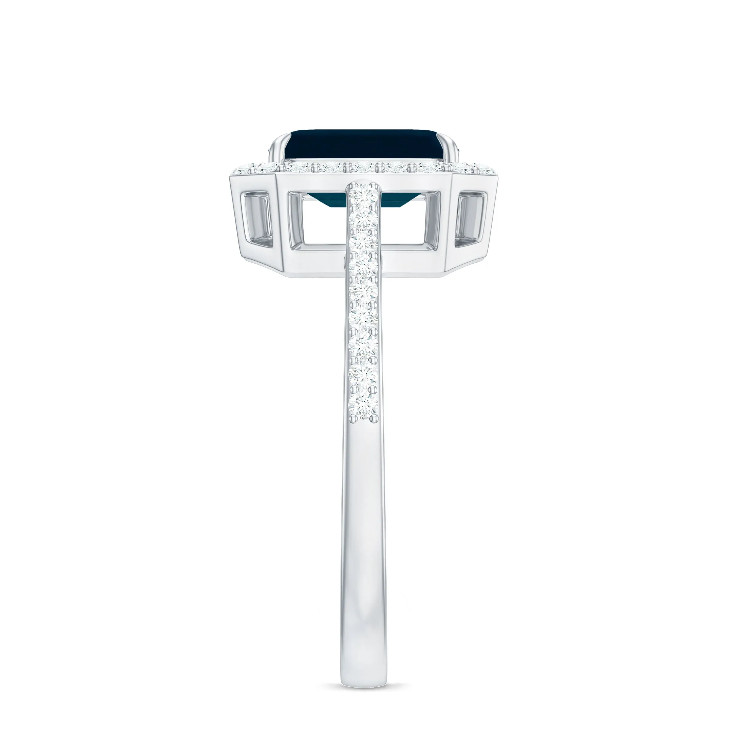 Emerald Cut London Blue Topaz and Diamond Halo Engagement Ring