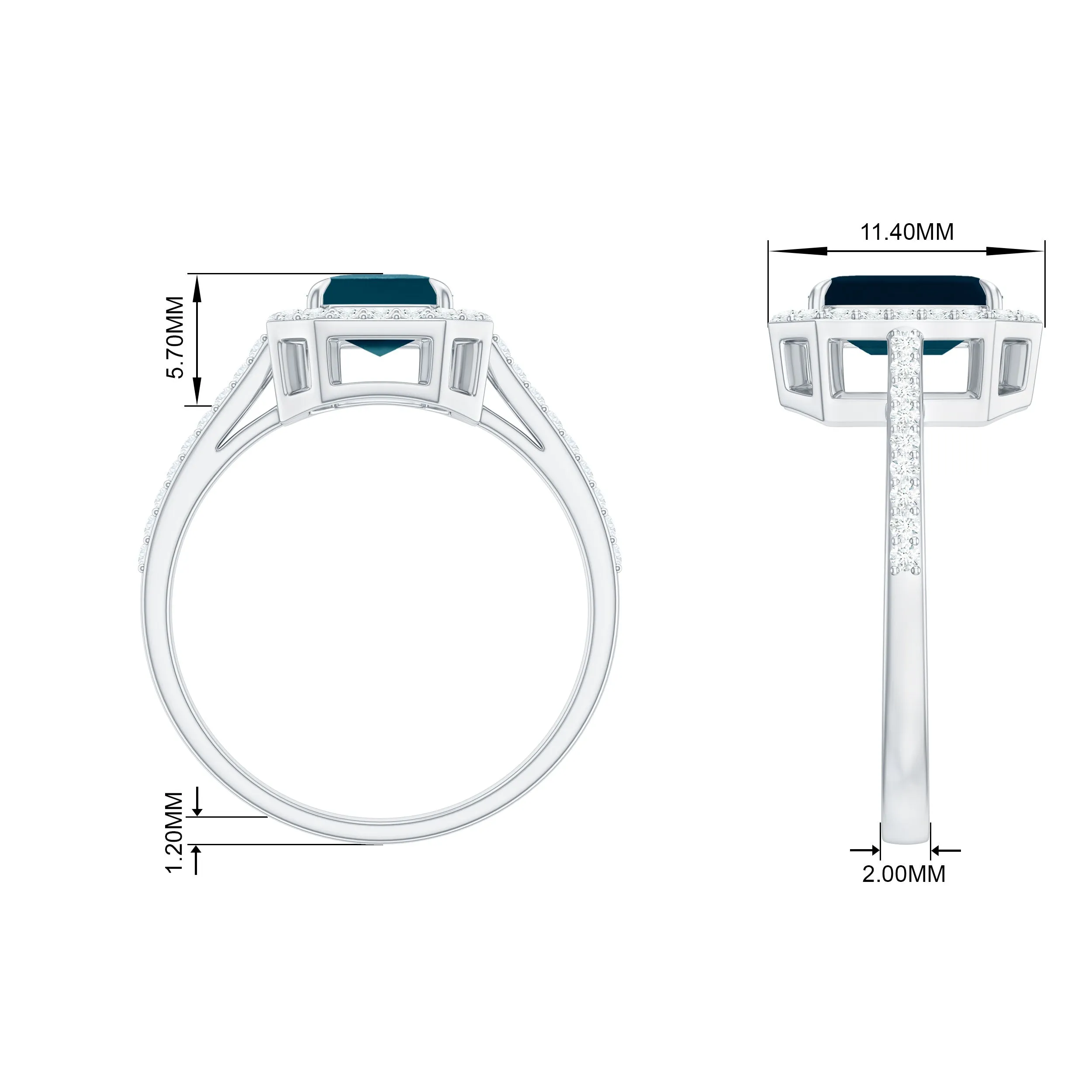 Emerald Cut London Blue Topaz and Diamond Halo Engagement Ring