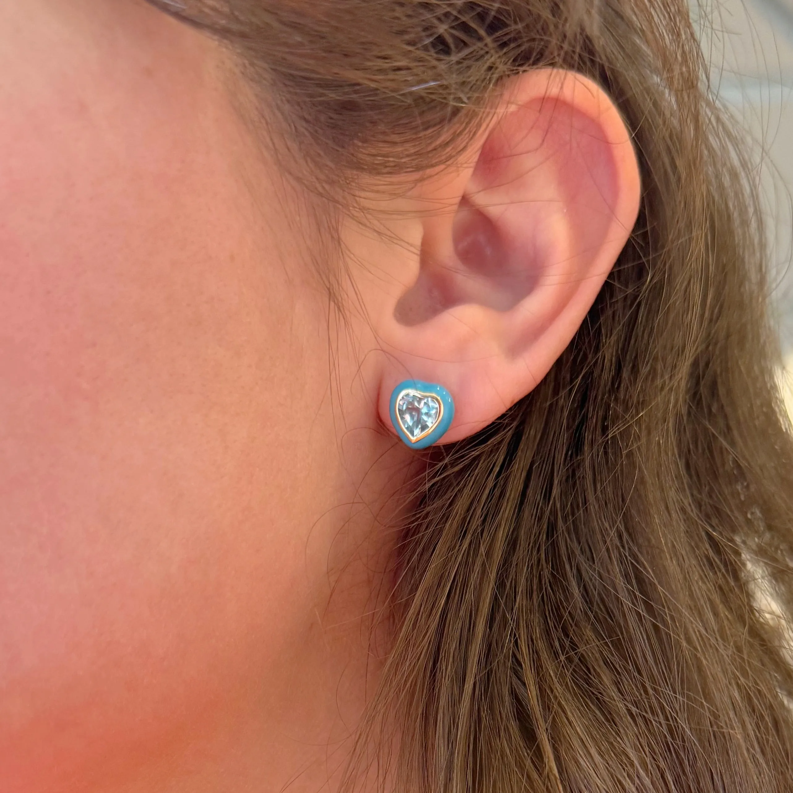 Enamel & Topaz Heart Studs