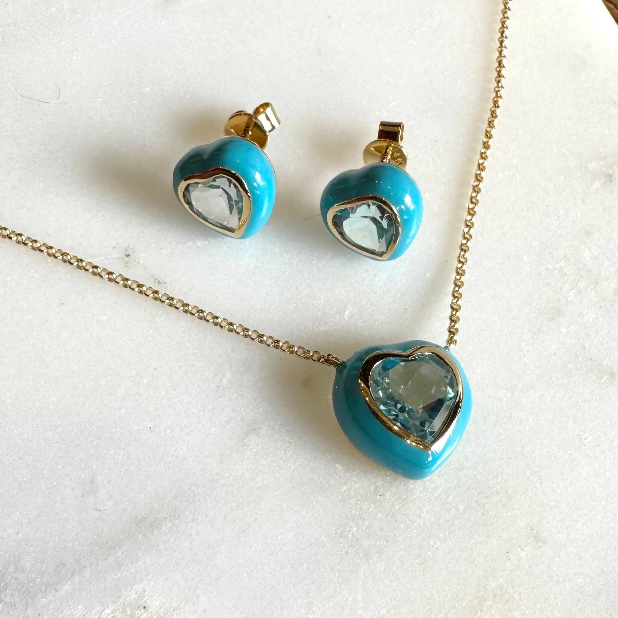 Enamel & Topaz Heart Studs