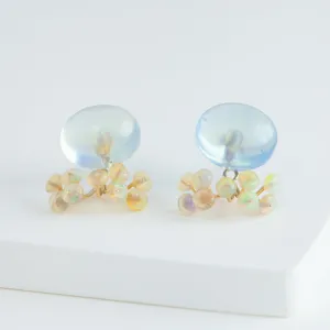 Fairy cabochon aquamarine and opal earrings