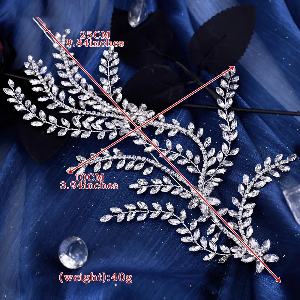 Fashion Bride Headband Leaf Hair Band Rhinestone Bridal Crown Tiaras Wedding Hair Accessories
