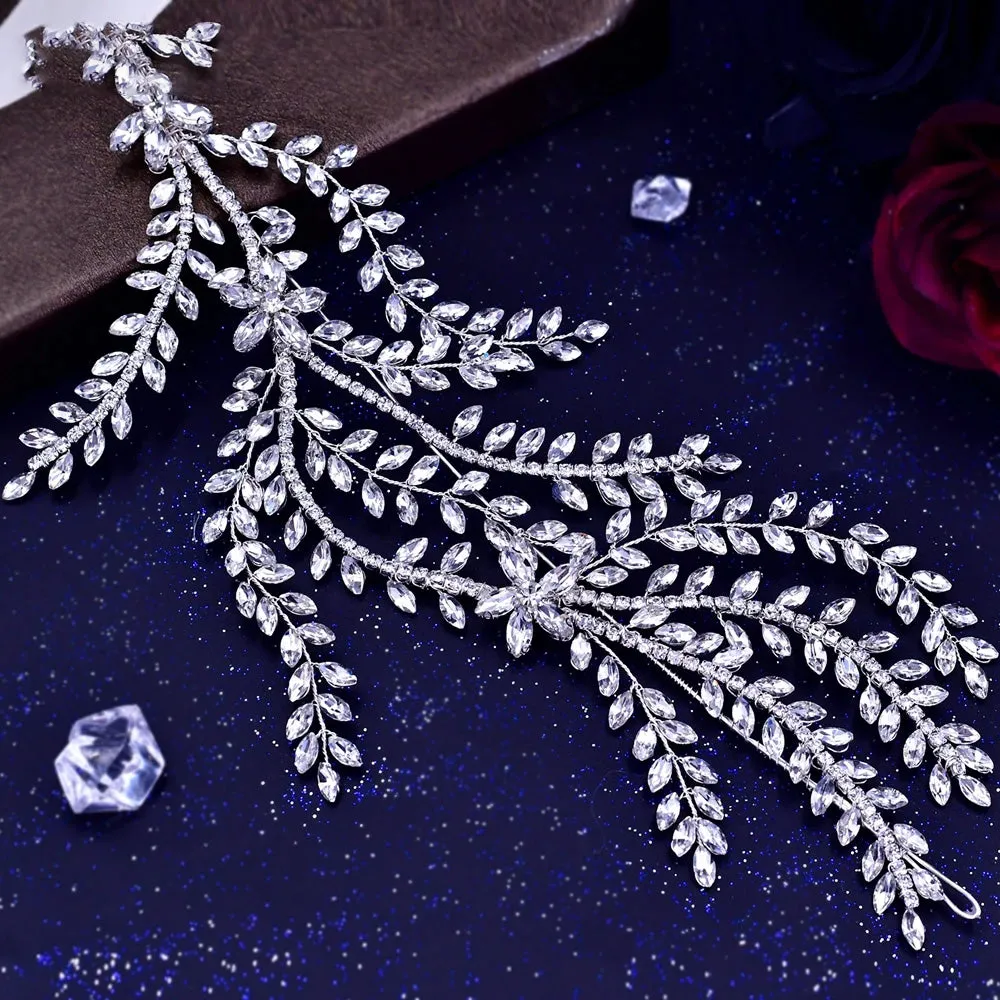 Fashion Bride Headband Leaf Hair Band Rhinestone Bridal Crown Tiaras Wedding Hair Accessories