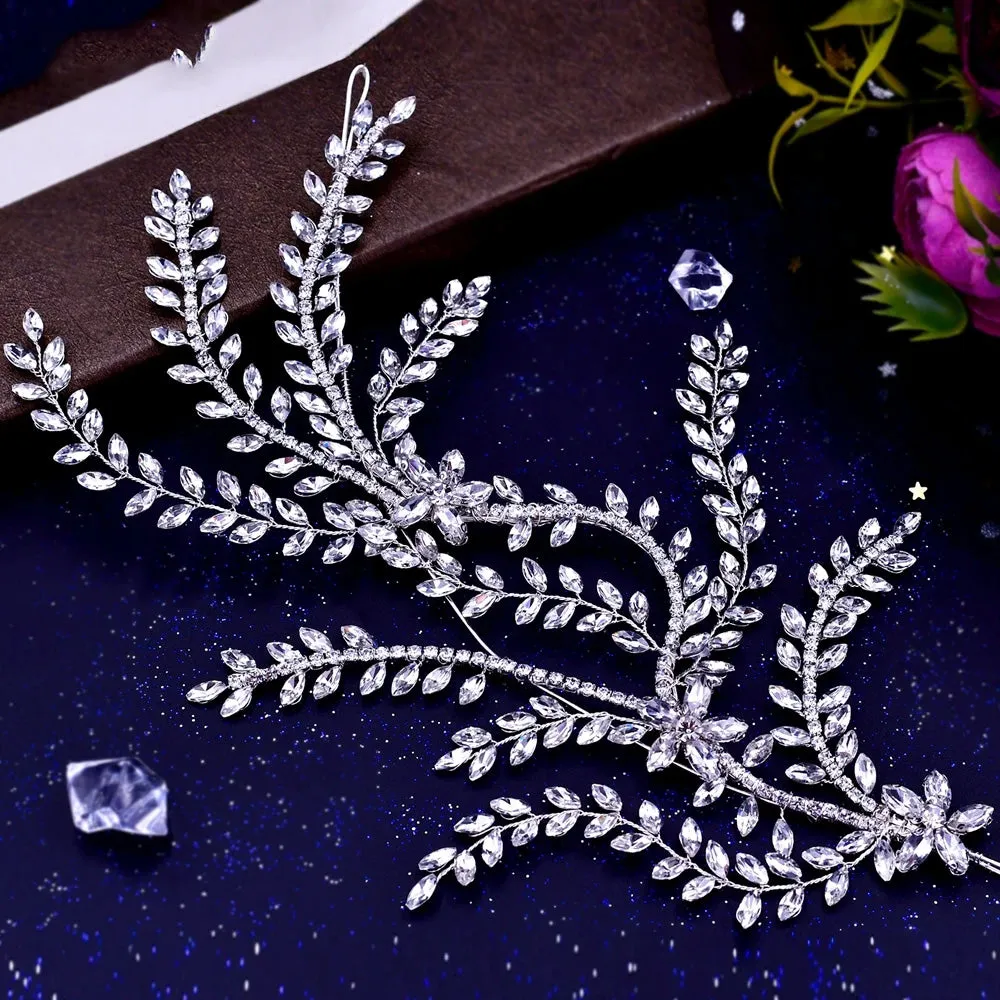 Fashion Bride Headband Leaf Hair Band Rhinestone Bridal Crown Tiaras Wedding Hair Accessories