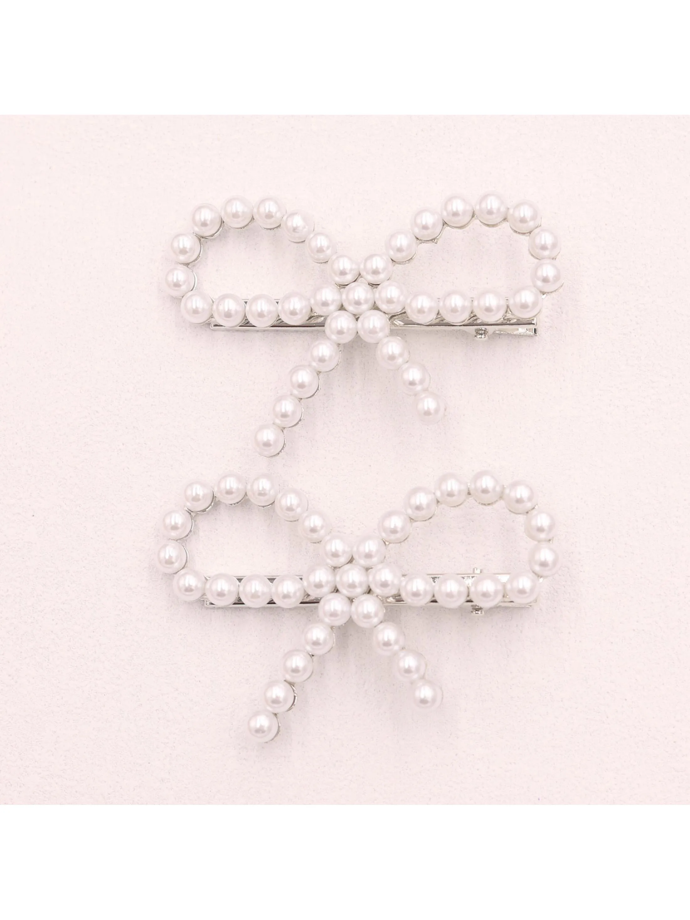 Fashionable Pearl And Bow Detail Side Clip Hairpin 2 Pieces for Women Barrette