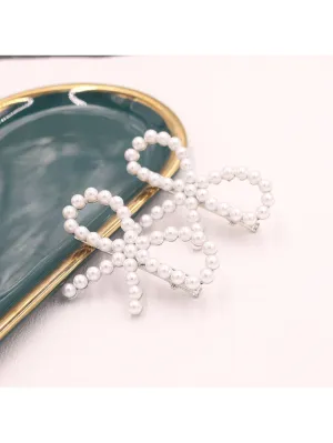 Fashionable Pearl And Bow Detail Side Clip Hairpin 2 Pieces for Women Barrette