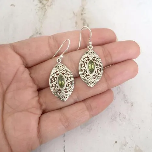 Filigree Facetted Peridot Silver Earring