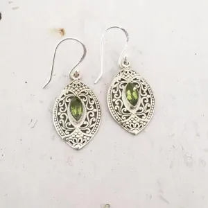 Filigree Facetted Peridot Silver Earring