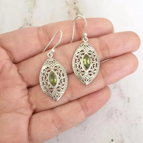 Filigree Facetted Peridot Silver Earring