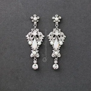 Filigree Opal and Pearl Wedding Earrings
