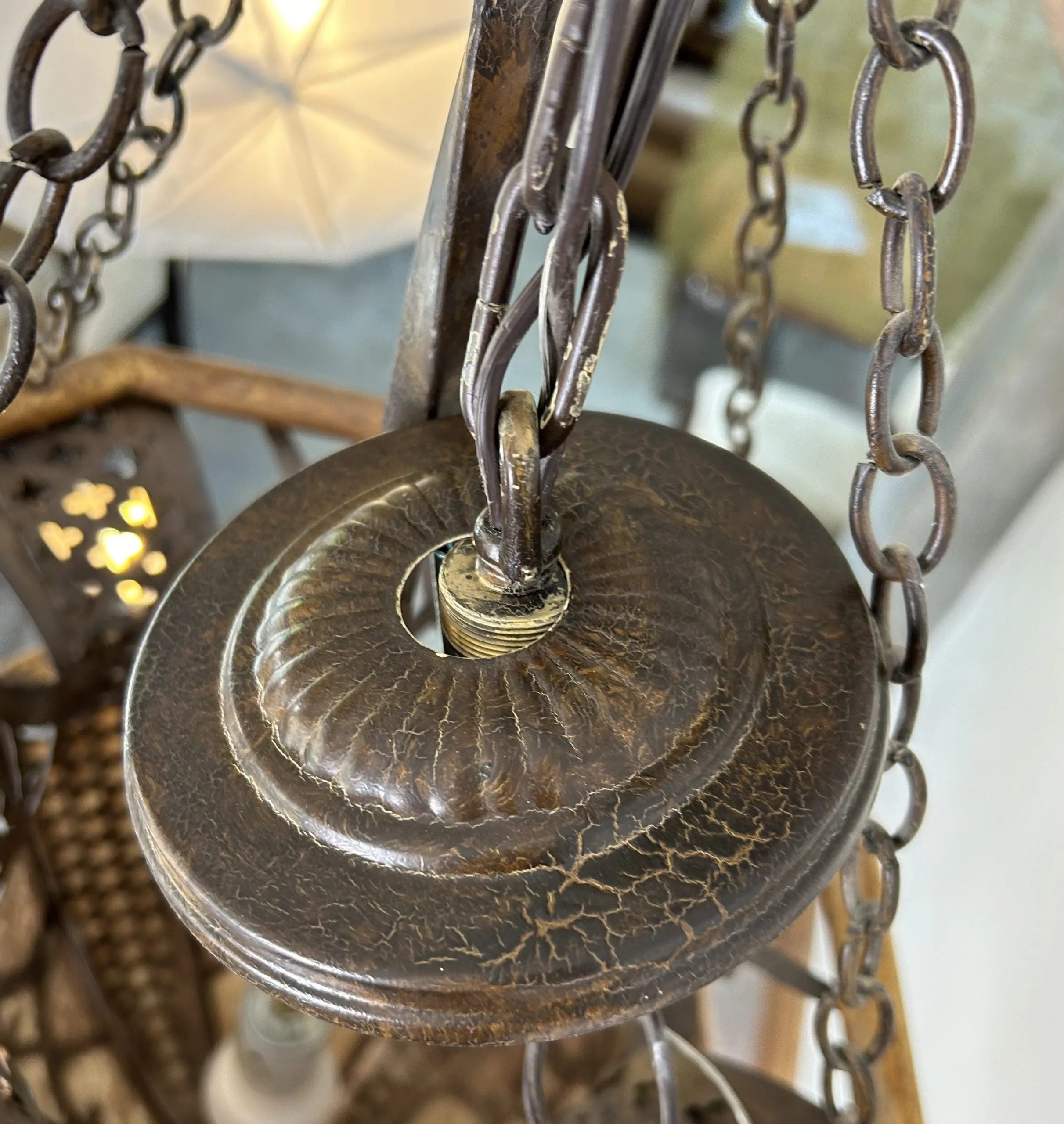 Fine Arts Lamps Pendant Light, Traditional, Mica Glass, Gold, Black Metal