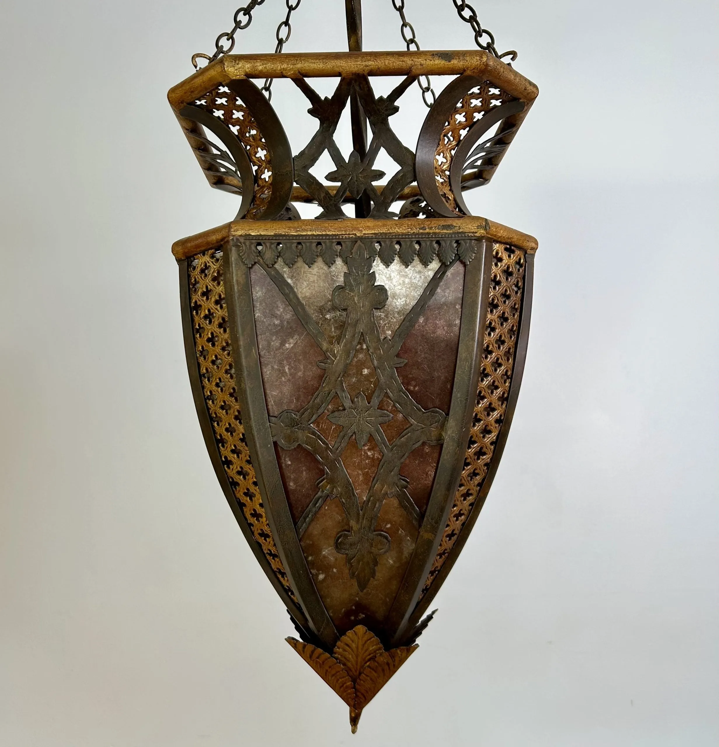 Fine Arts Lamps Pendant Light, Traditional, Mica Glass, Gold, Black Metal