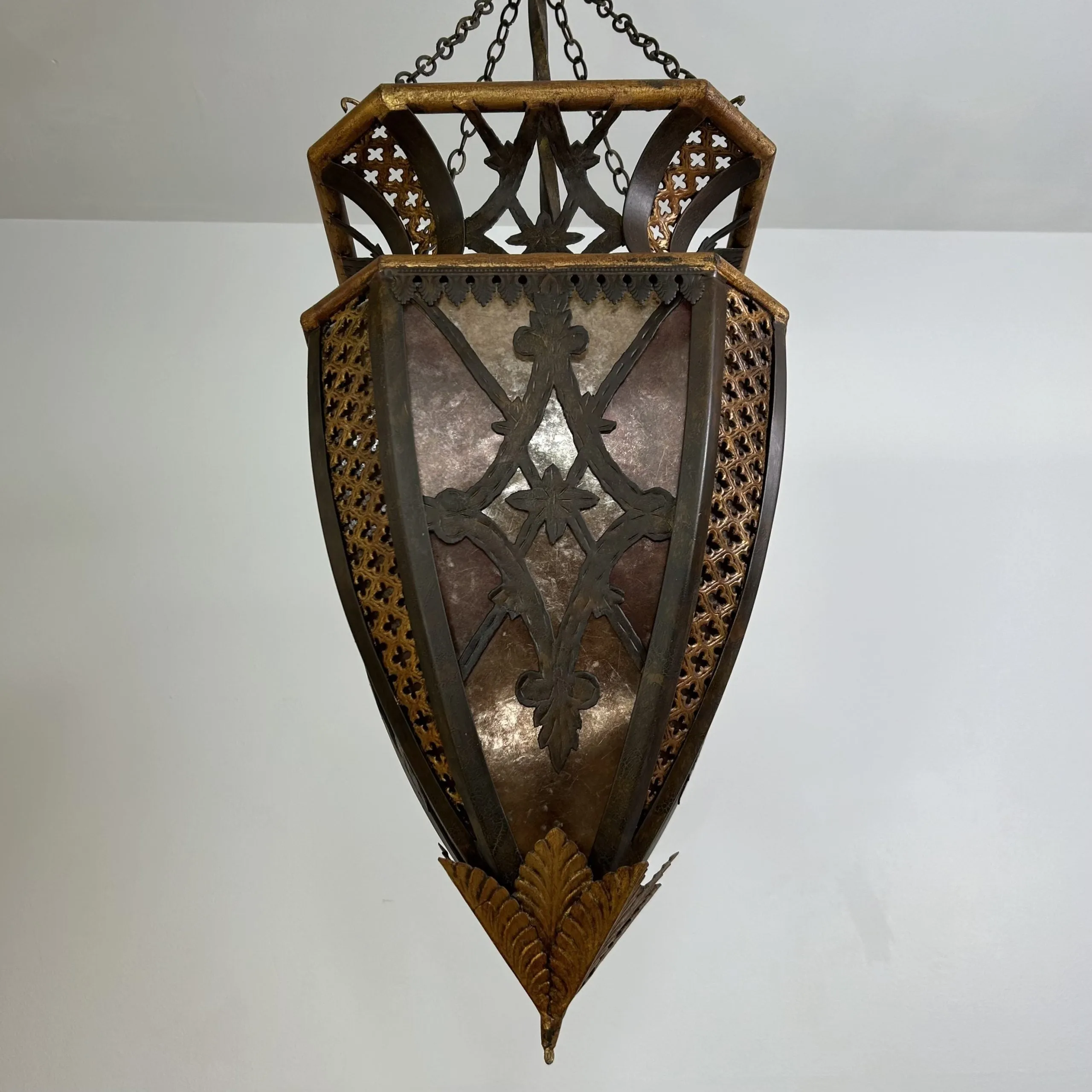 Fine Arts Lamps Pendant Light, Traditional, Mica Glass, Gold, Black Metal