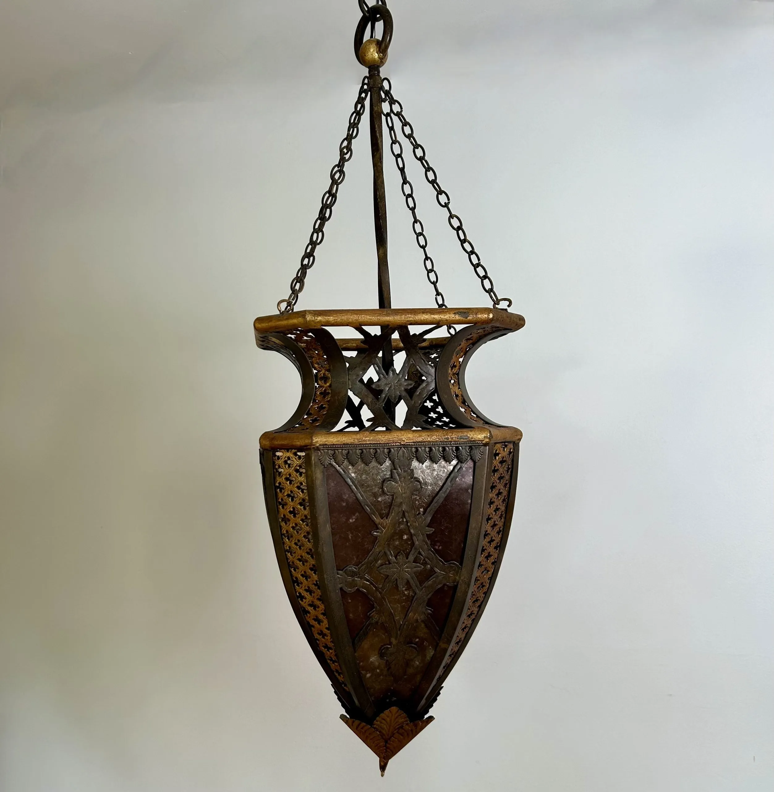 Fine Arts Lamps Pendant Light, Traditional, Mica Glass, Gold, Black Metal