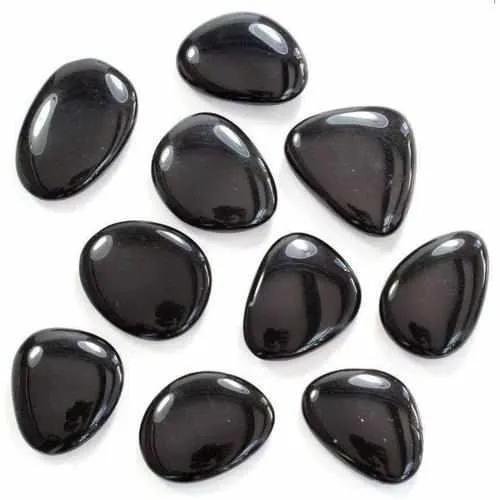 Flat Smooth Black Obsidian 1 Tumblestone Piece 1 - 2 inch Stones 35-45mm
