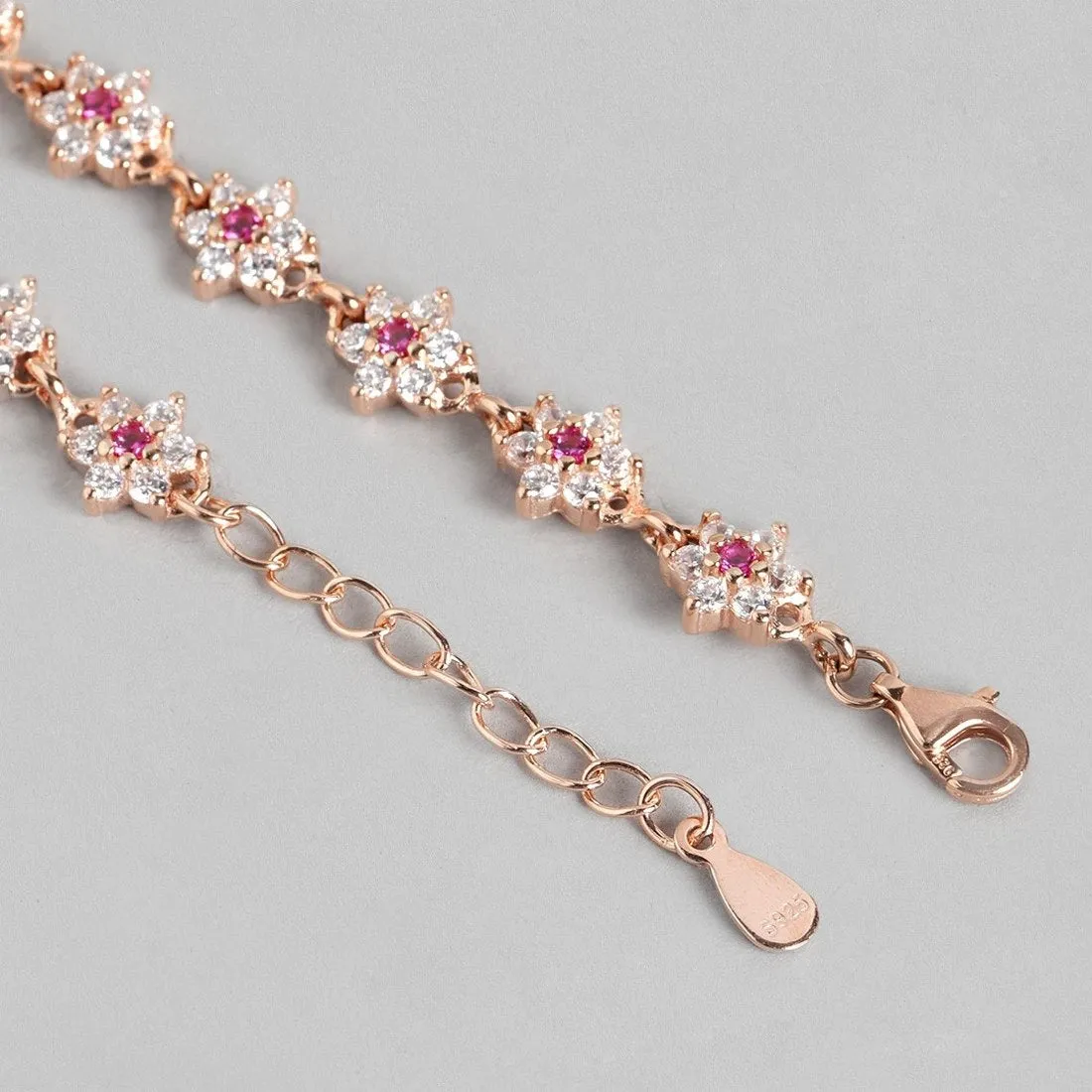 Floral Cubic Zirconia Rose Gold Plated 925 Sterling Silver Women's Anklet