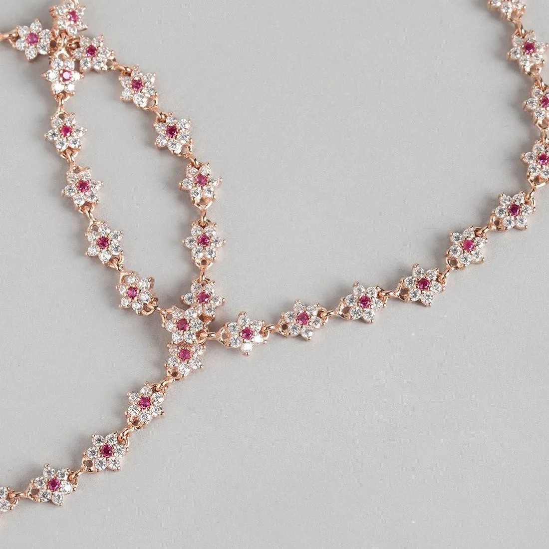 Floral Cubic Zirconia Rose Gold Plated 925 Sterling Silver Women's Anklet