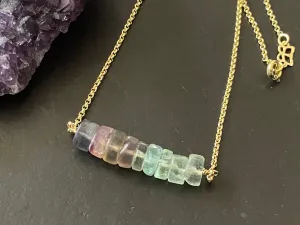 Fluorite necklace, raw gemstone necklace, gifts for her, 14k gold filled chain, bar necklace, Minimalist Jewelry