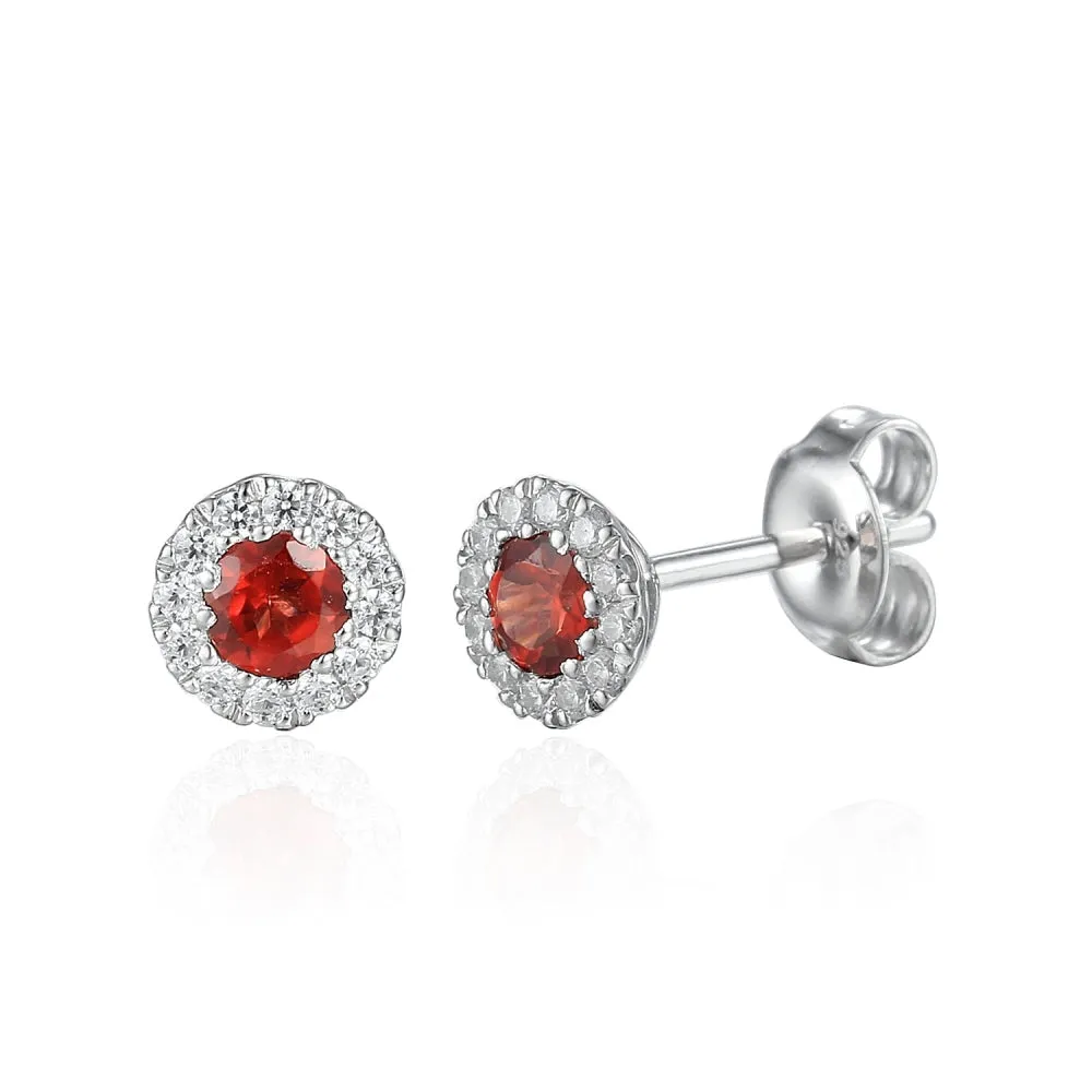 Garnet & Diamond Stud Earrings - White Gold - NTE409GARD-9WG