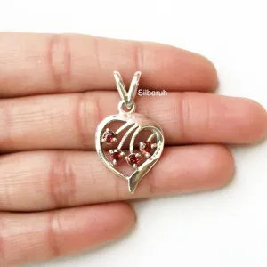 Garnet Heart Silver Pendant