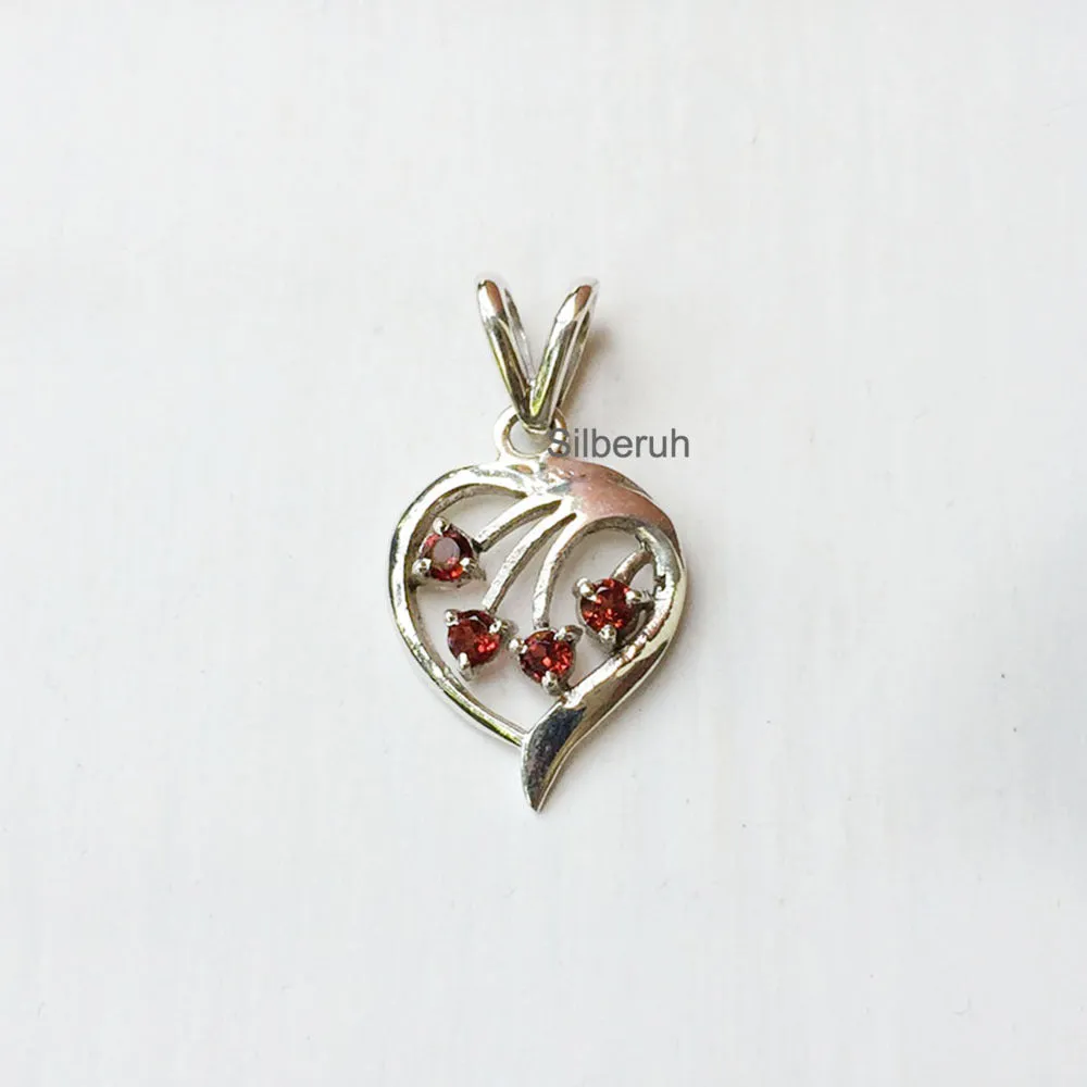Garnet Heart Silver Pendant