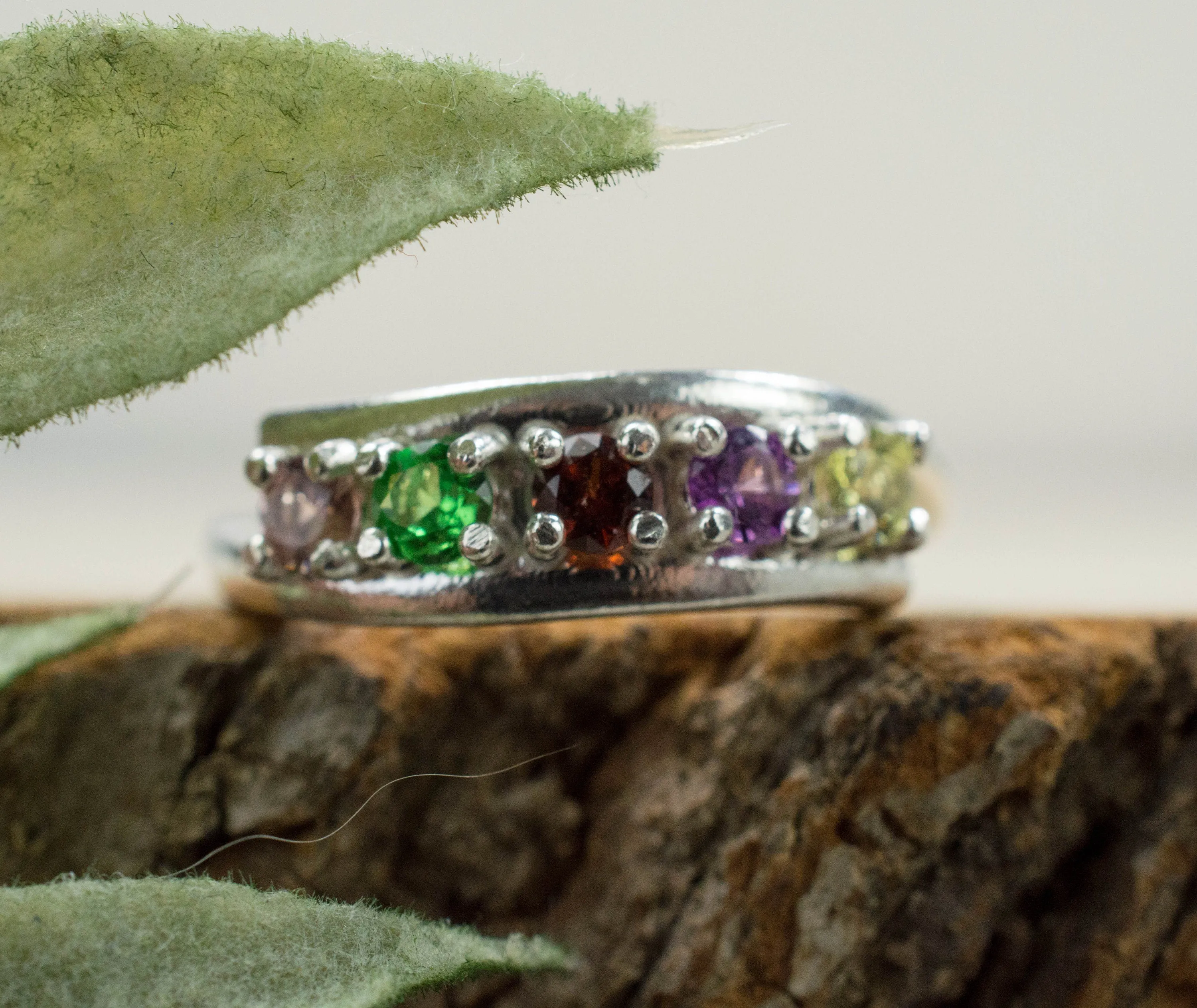 Garnet Ring; Natural Untreated Multicolor Garnets