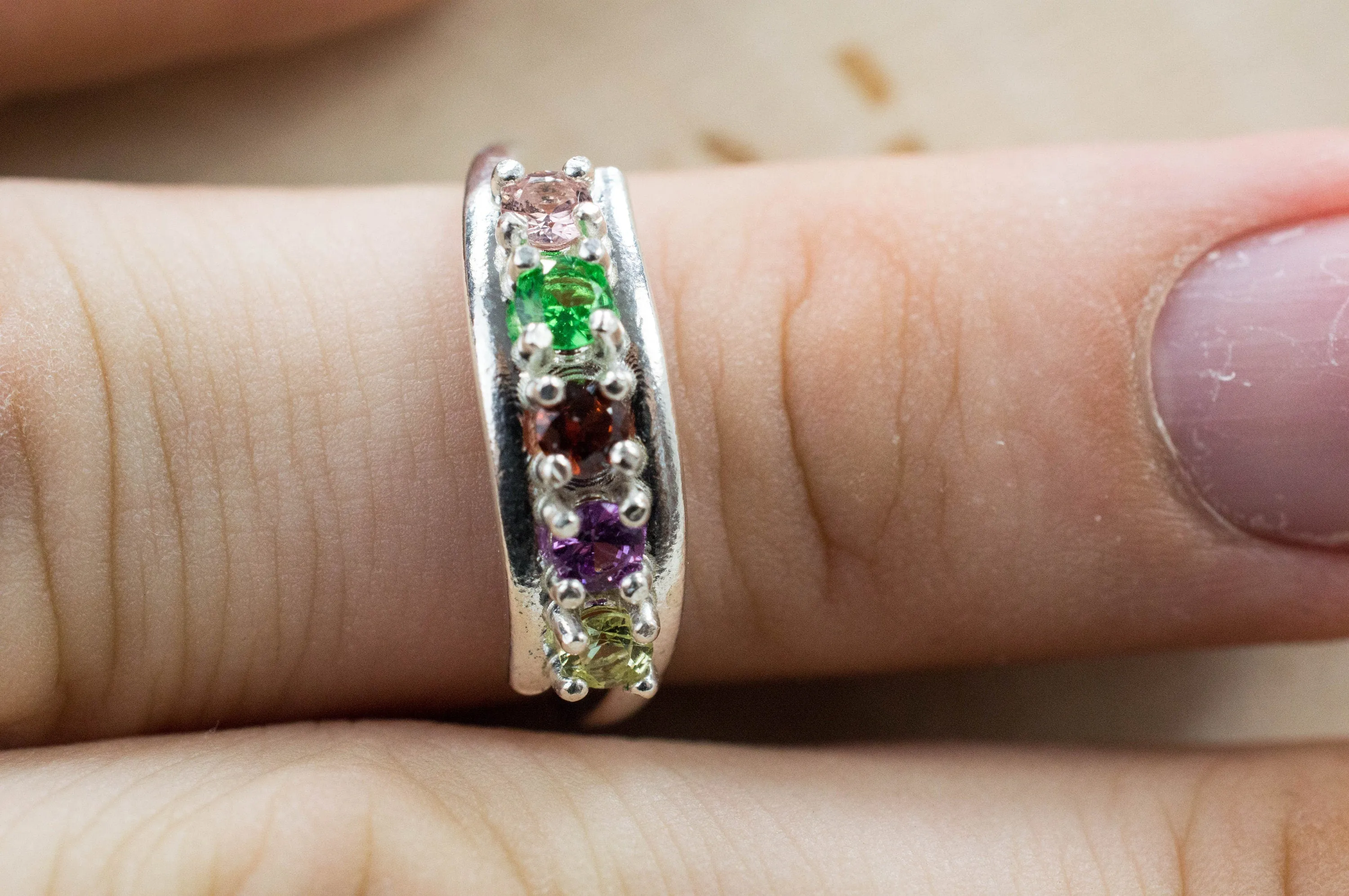 Garnet Ring; Natural Untreated Multicolor Garnets
