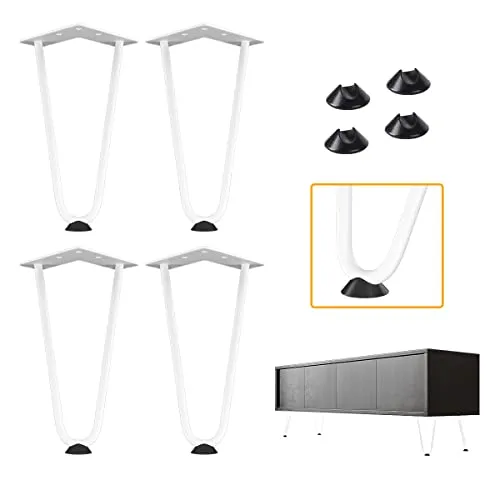 Genius Iron 8" Heavy Duty Hairpin Coffee Table Legs (Set of 4), 3/8" Thick, White