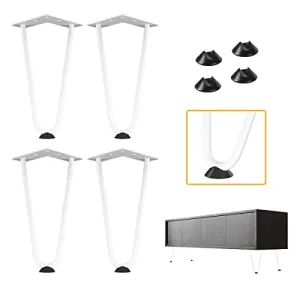 Genius Iron 8" Heavy Duty Hairpin Coffee Table Legs (Set of 4), 3/8" Thick, White