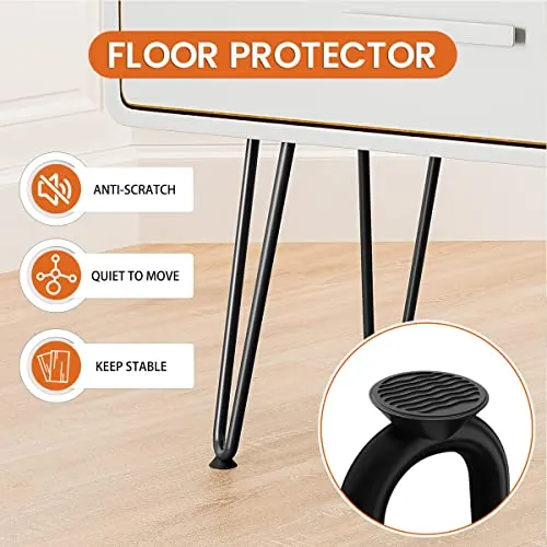 Genius Iron 8" Heavy Duty Hairpin Coffee Table Legs (Set of 4), 3/8" Thick, White