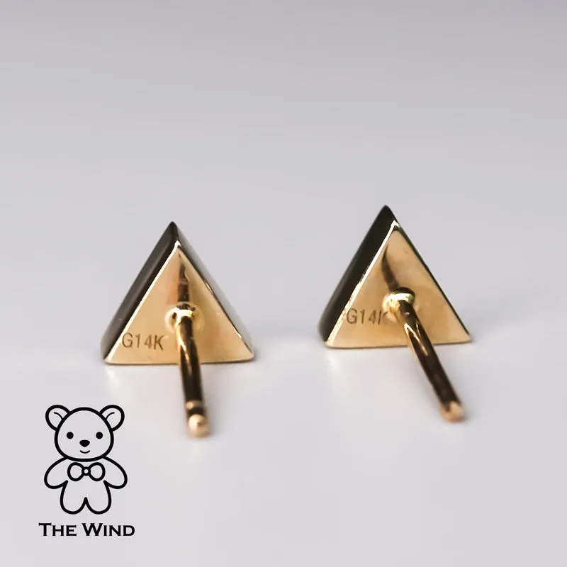 Geometric Triangle Shaped Australian Doublet Opal Stud Earrings 14K Yellow Gold