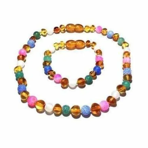 Girls Mermaid Honey Baltic Amber Pink Blue Green Dragon Agate Gemstone Necklace