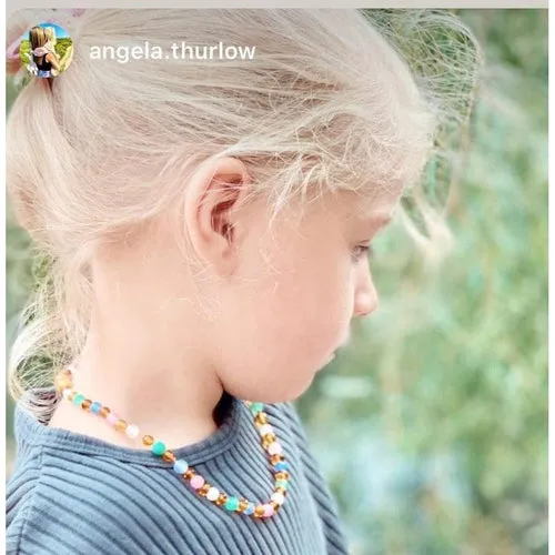 Girls Mermaid Honey Baltic Amber Pink Blue Green Dragon Agate Gemstone Necklace