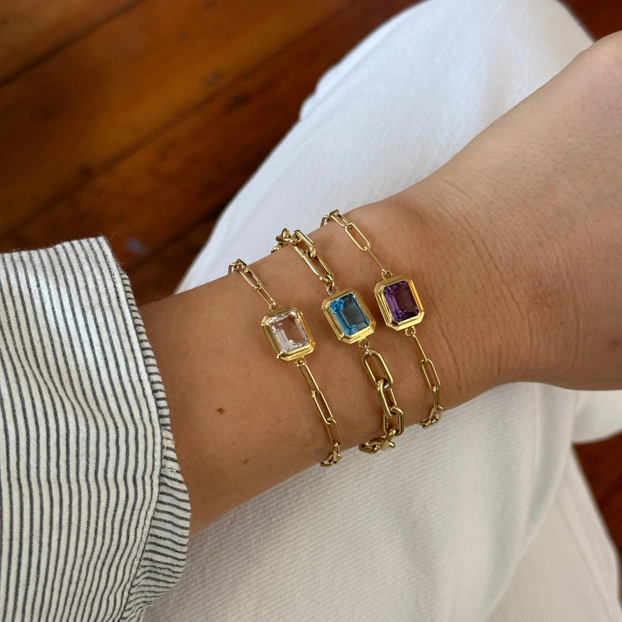 Goshwara Emerald-Cut Amethyst 18K Gold Bracelet