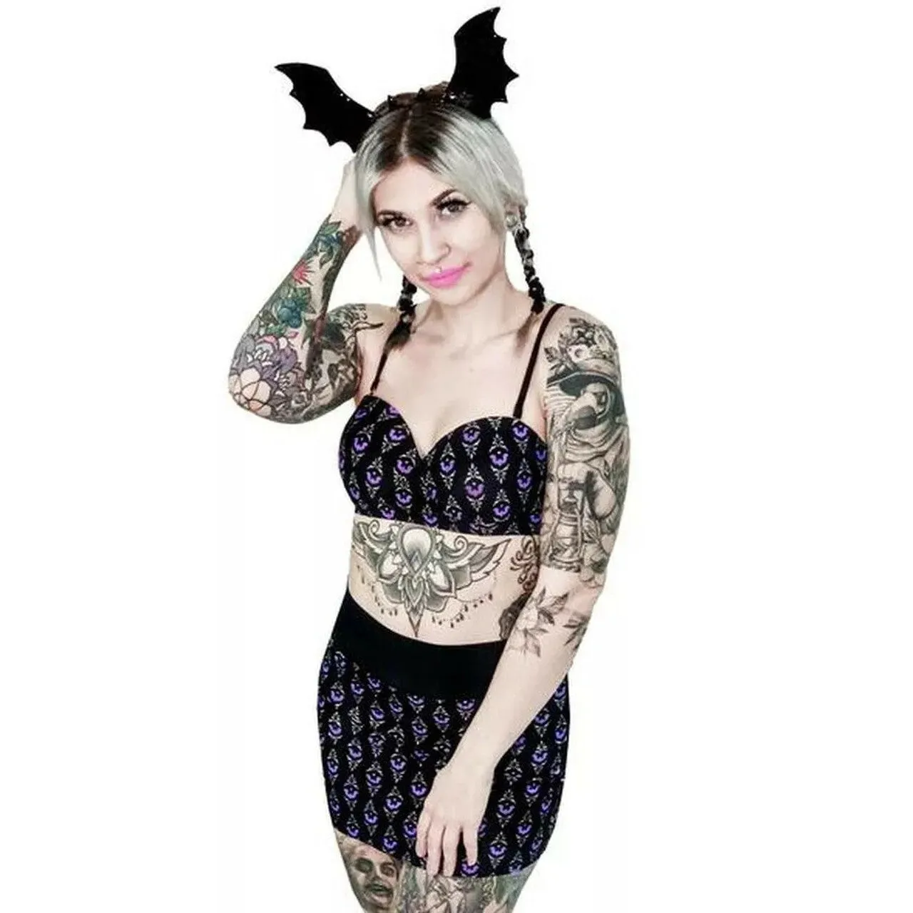 Gothic Bat Damask Bustier Bikini