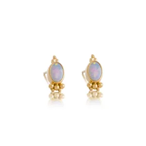 Granule Studs, White Opal, Gold
